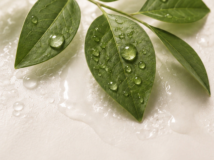 Green leaves with water droplets