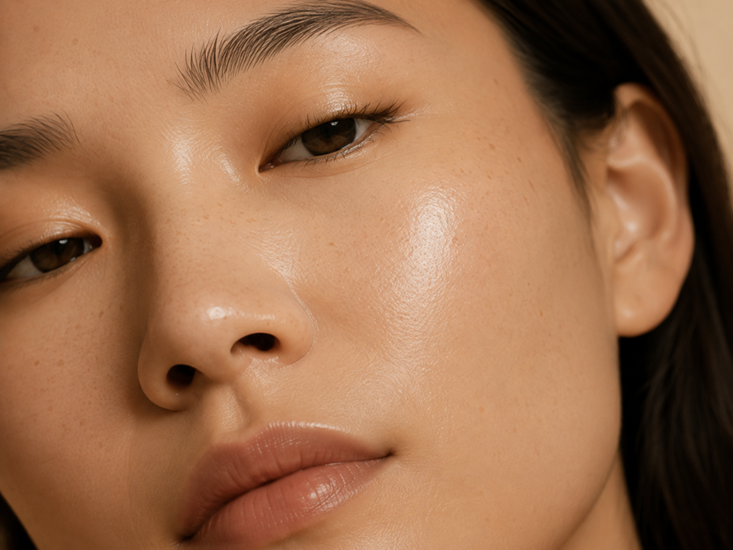 Editorial close-up of luminous healthy skin