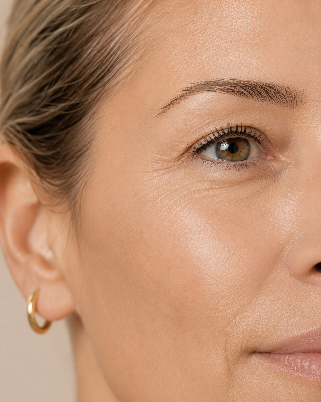 Close-up of mature skin with natural fine lines