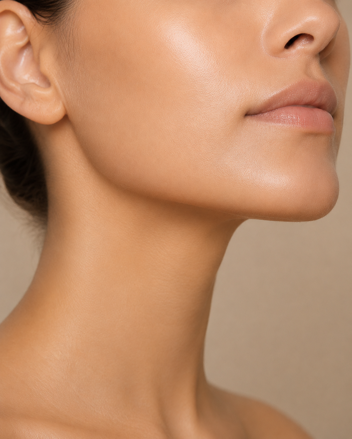 Close-up of natural jawline and neck